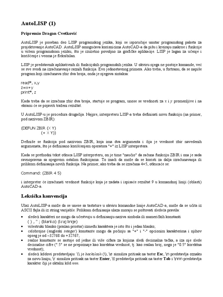 Auto Lisp Programiranje | PDF