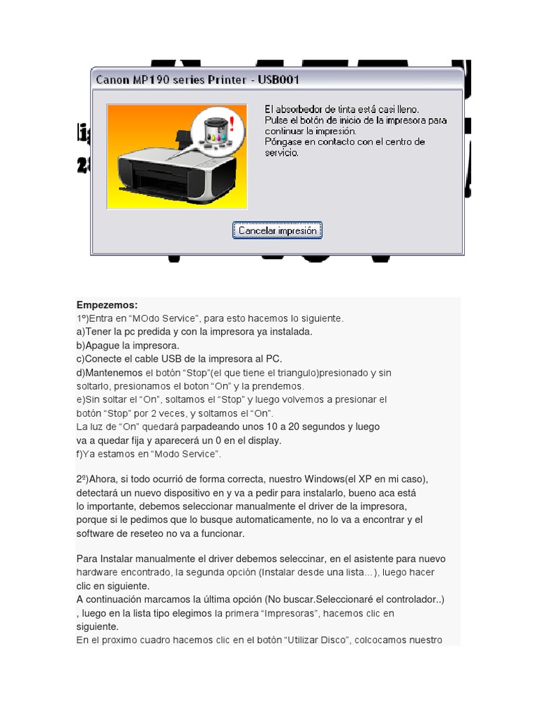 Resetear Mp190 | PDF | Impresora (Computación) | Plataformas de computación