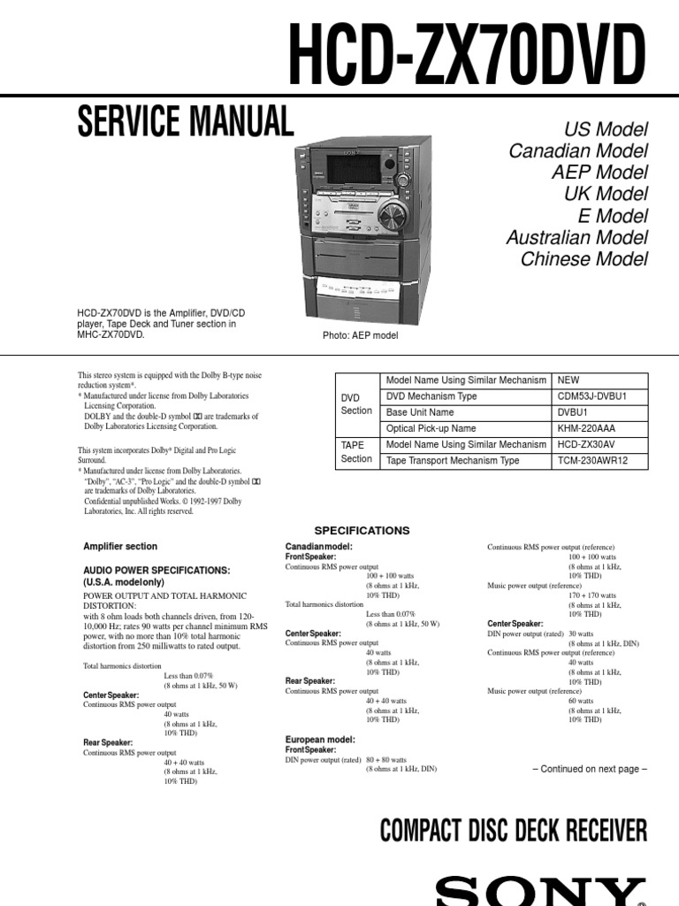 Sony HCD Zx70dvd | PDF | Hertz | Compact Cassette