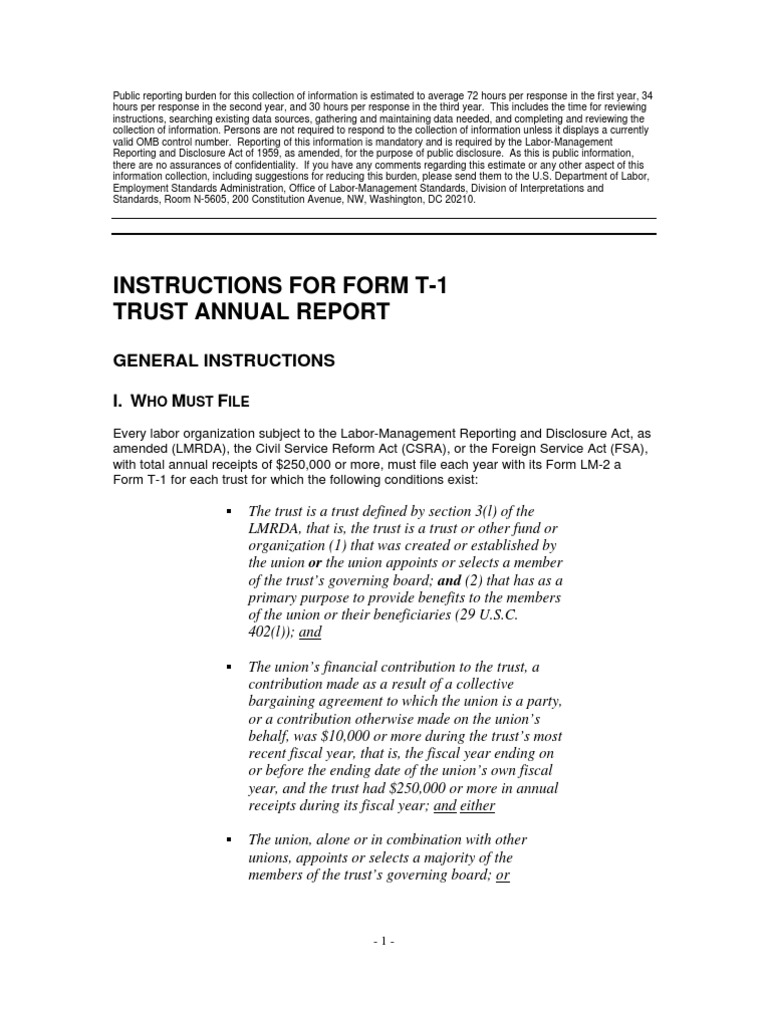 Form T-1 Instructions for Labor Organizations | PDF | Credit Card ...