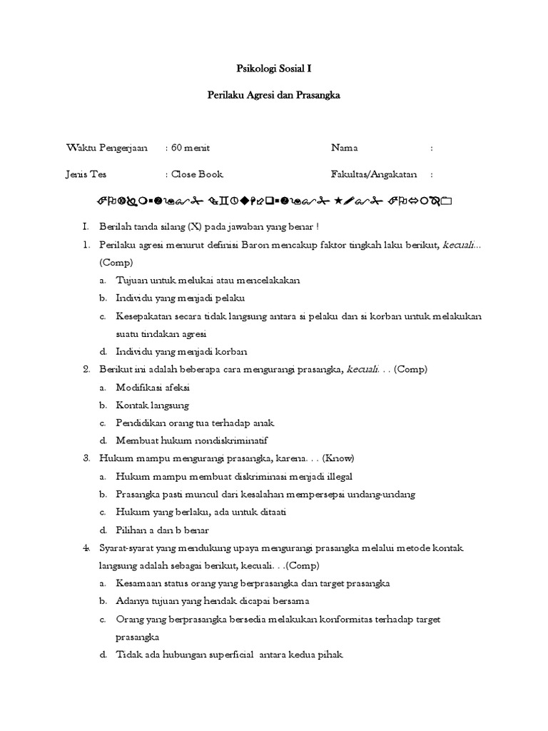 Soal Psikologi Sosial I