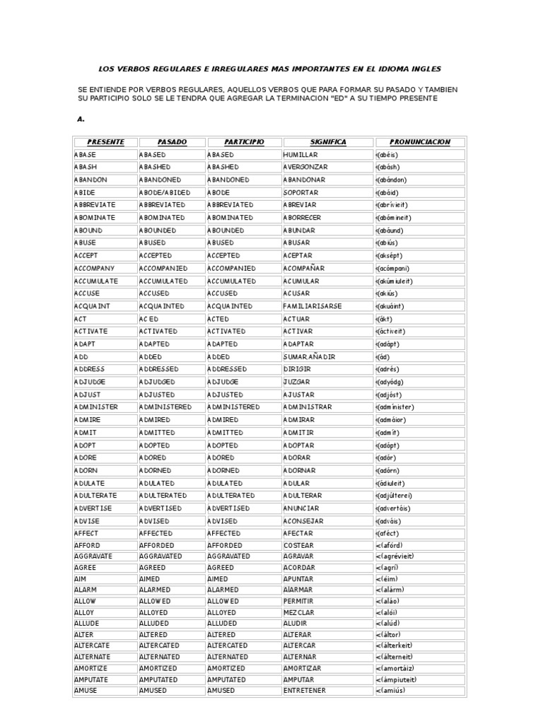 44+ Verbos Regulares Y Verbos Irregulares Full