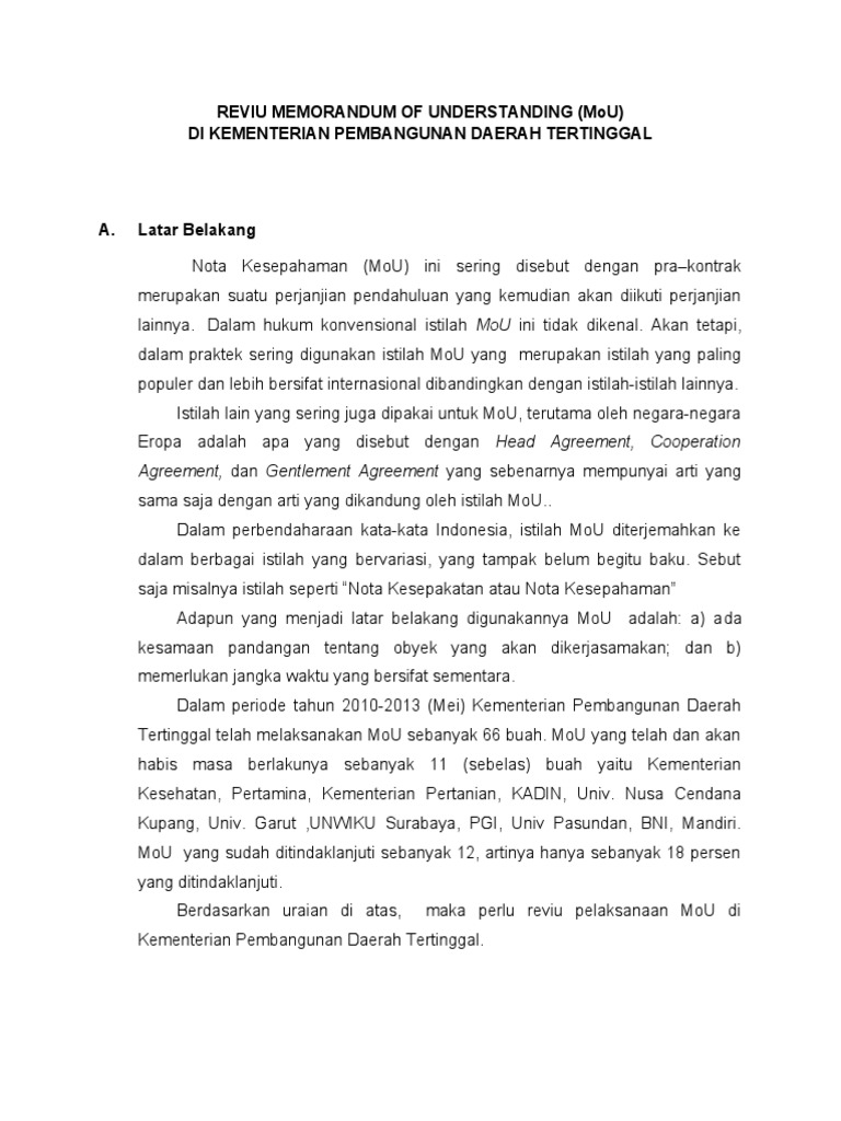 Revie Memorandum of Understanding | PDF | Pengelolaan Keuangan & Uang