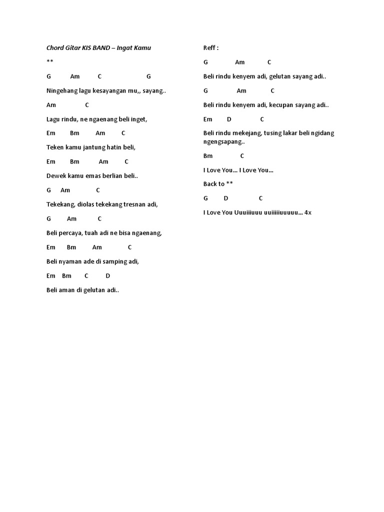 Chord  Gitar  KIS BAND Ingat Kamu  Chord  Gitar  KIS BAND Ingat Kamu