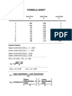 Formula Sheet: Control Chart Factors