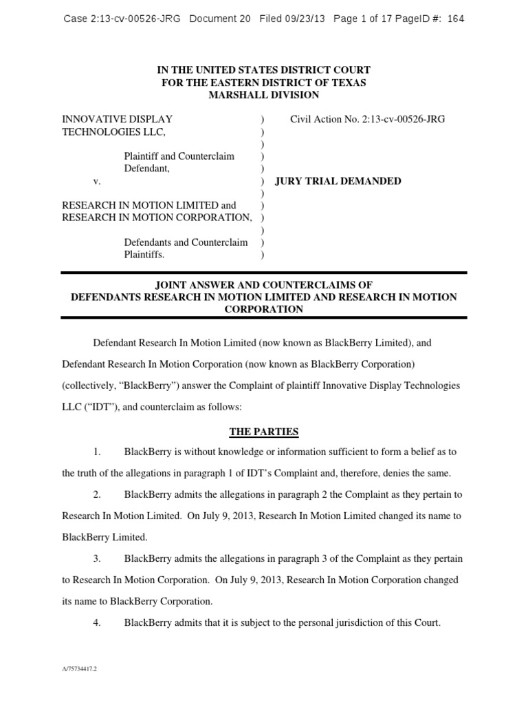 In The United States District Court For The Eastern District of Texas ...