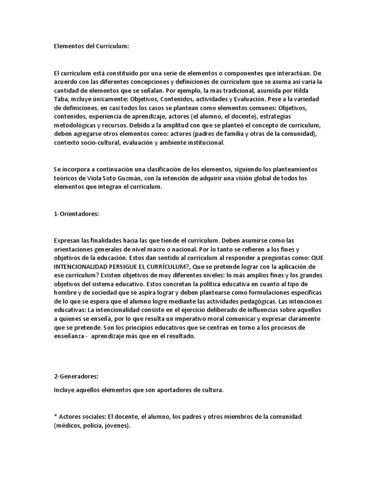 Elementos Clave del Currículum Educativo | PDF | Plan de estudios ...