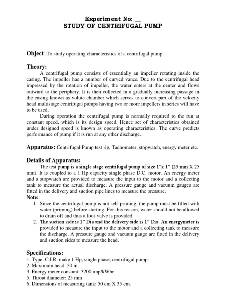 Centrifugal Pump Performance Study | PDF | Pump | Liquids