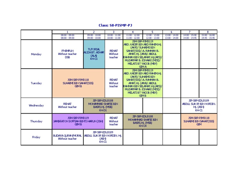 Semester VIII Class Schedule | PDF