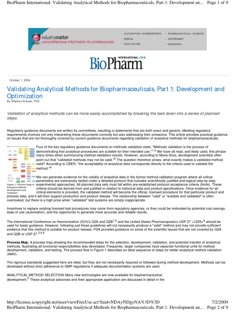 BioPharm, Validating Analytical Methods For Bio Pharmaceuticals, Part 1 ...