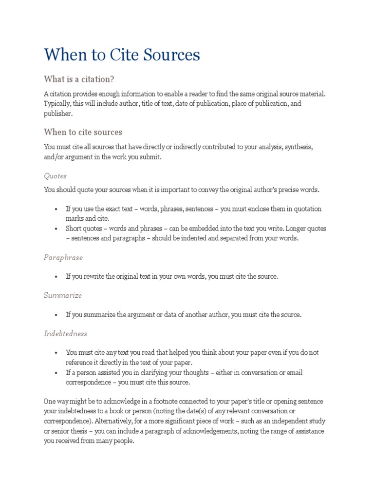 When to Cite Sources in Academic Writing | PDF | Citation | Semiotics