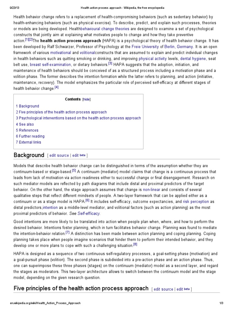 Health Action Process Approach Behavioural Change PDF Clinical