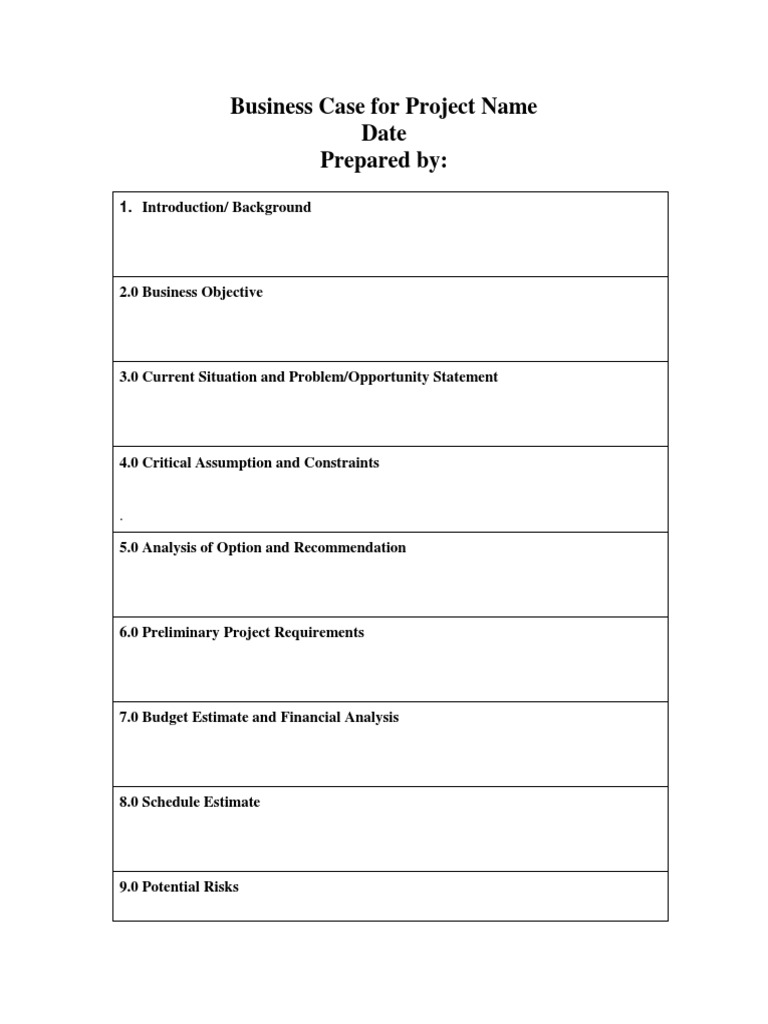 Business Case For Project Name Date Prepared by | PDF