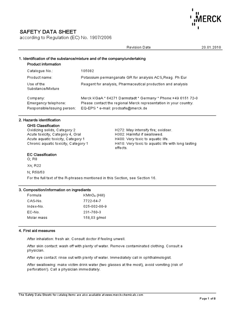 Potassium Permanganate Personal Protective Equipment Firefighting