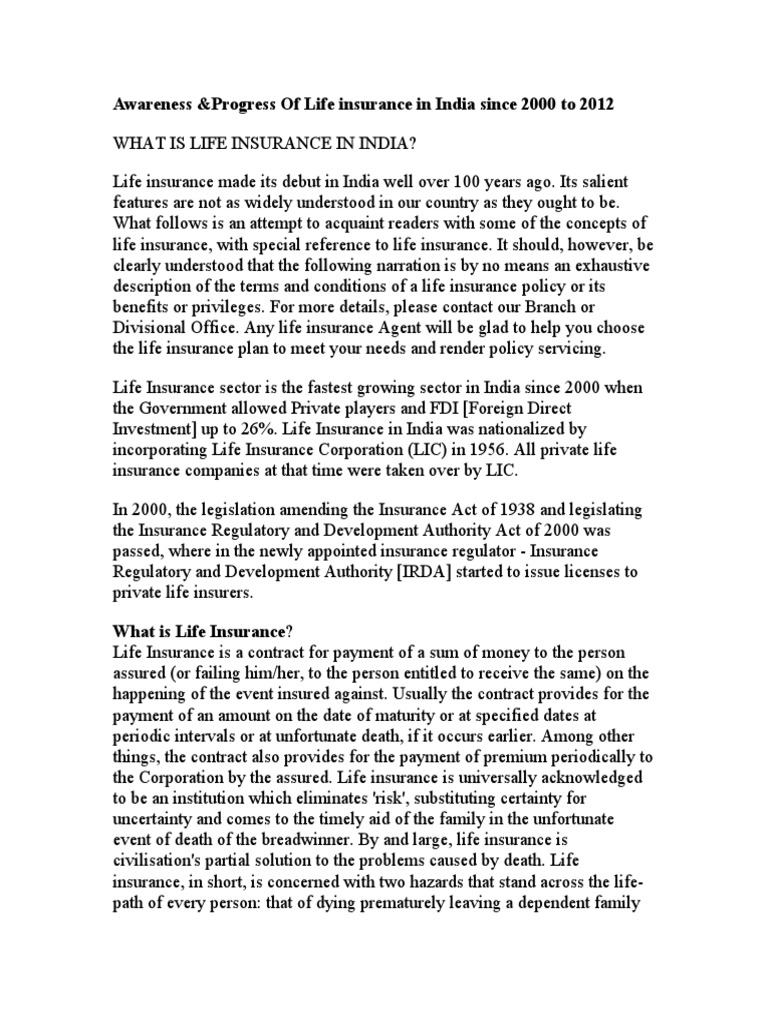 Lifeinsurance Awareness in India | PDF
