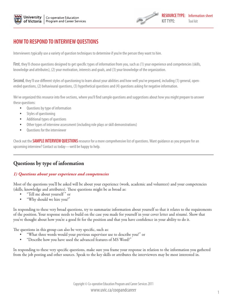 How To Respond To Interview Questions | PDF | Question | Interview