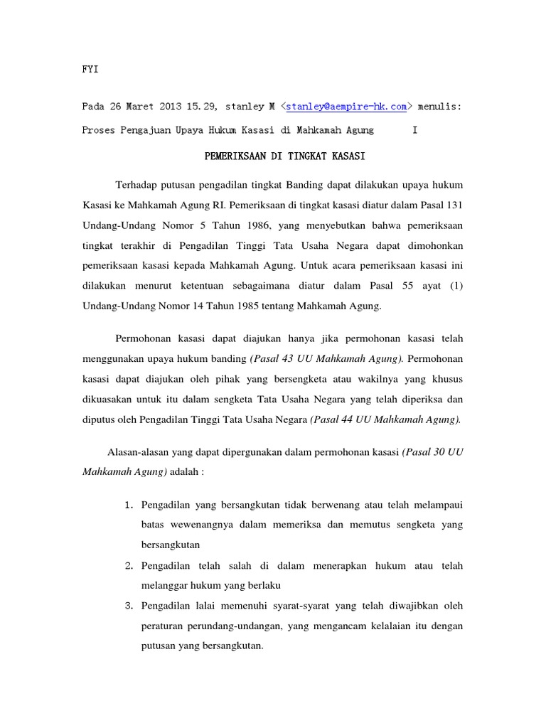 Proses Pengajuan Upaya Hukum Kasasi Di Mahkamah Agung Pemeriksaan Di Tingkat Kasasi