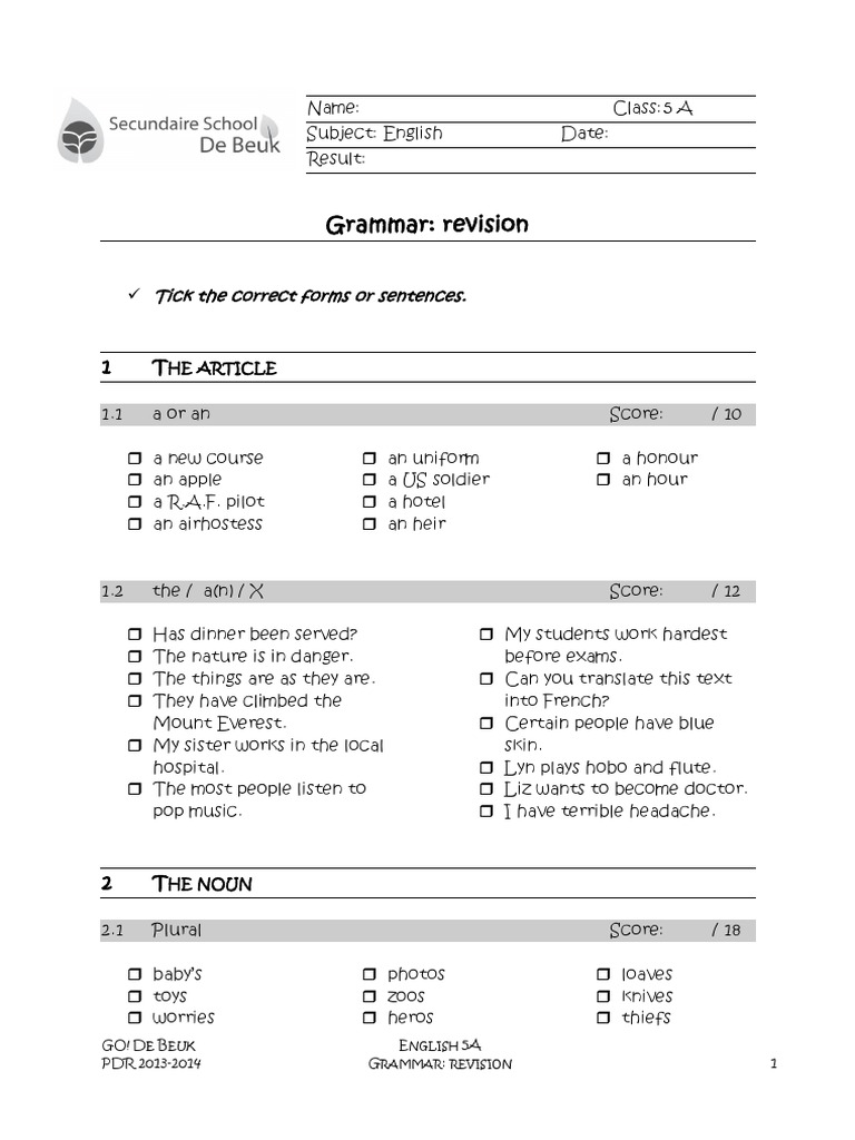 Grammar Revision 5A | PDF | Style (Fiction) | Linguistics
