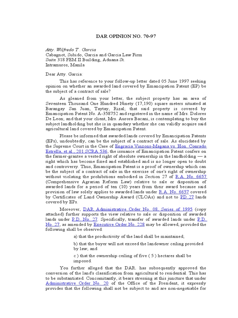 Sale of Land Covered by Emancipation Patents PDF Patent Justice