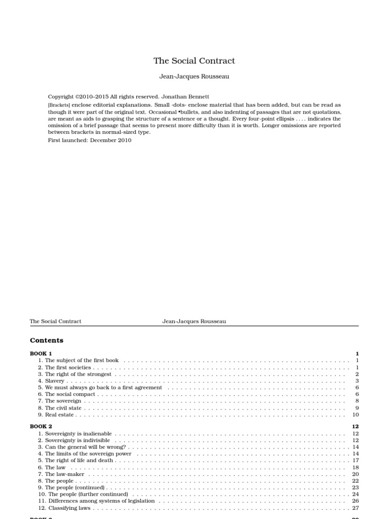 Social Contract Rousseau | PDF | Natural And Legal Rights | Social Contract