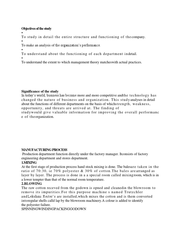 Objectives of The Study PDF Cotton Mill Invoice