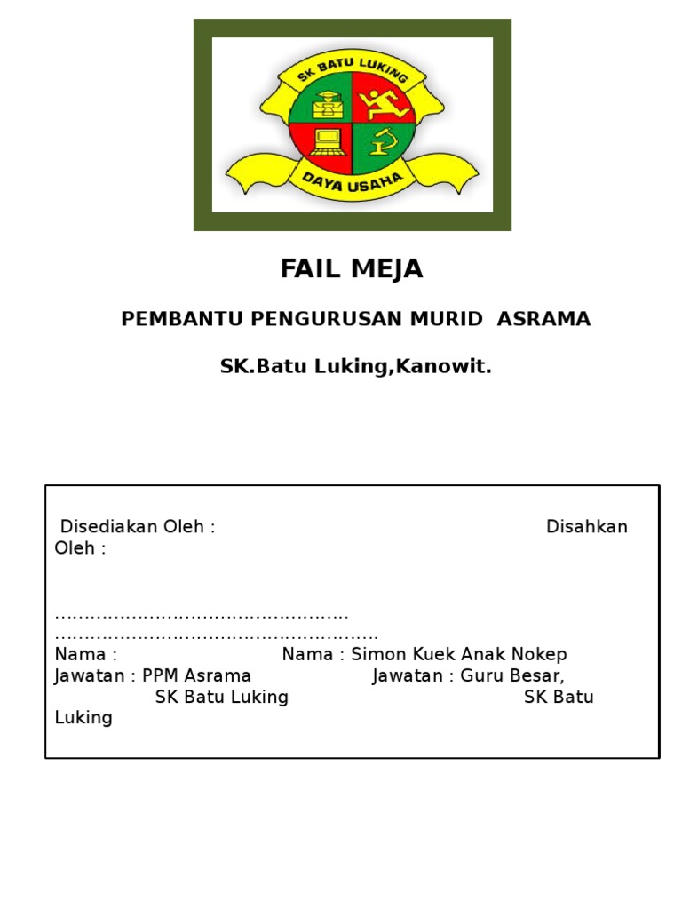 Fail Meja Ppm Asrama Pdf