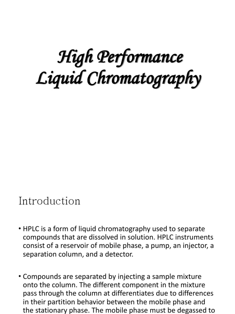 High Performance Liquid Chromatography PDF High Performance Liquid
