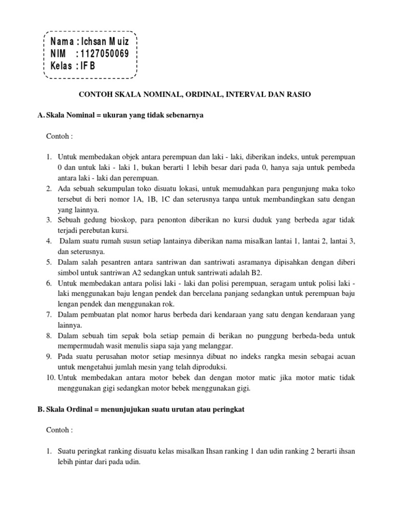 Contoh Skala Nominal Ordinal Interval Dan Rasio