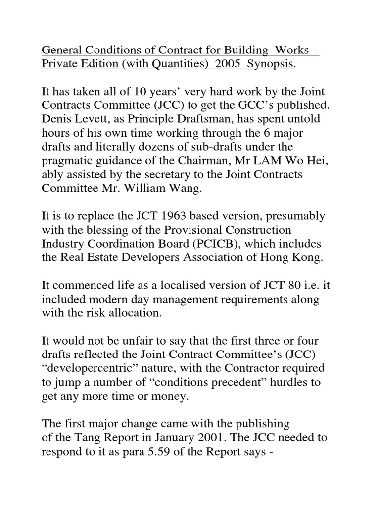 General Conditions of Contract For Building Works Private Edition With ...