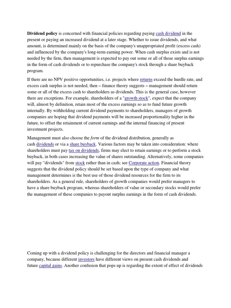 Understanding Dividend Policy Models | PDF | Dividend | Corporate Tax