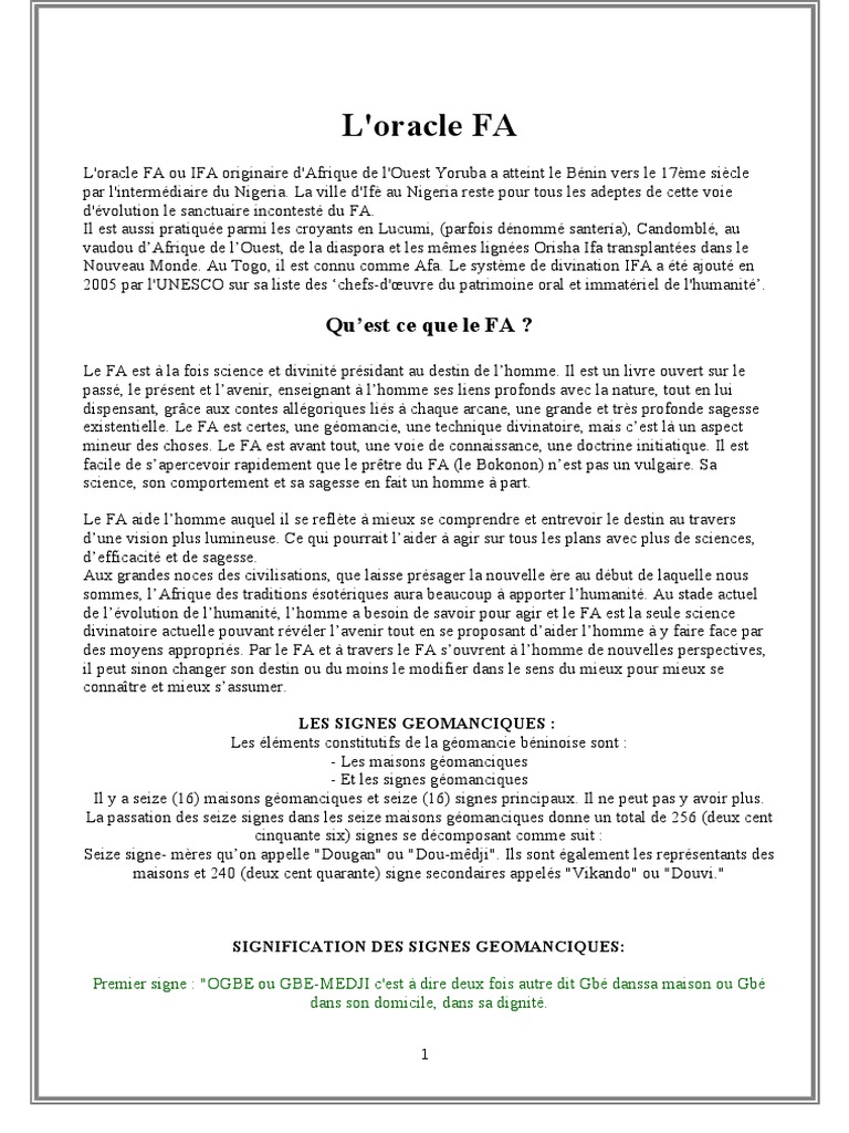 Oracle FA : Divination et Sagesse Yoruba | PDF | Astrologie | La nature
