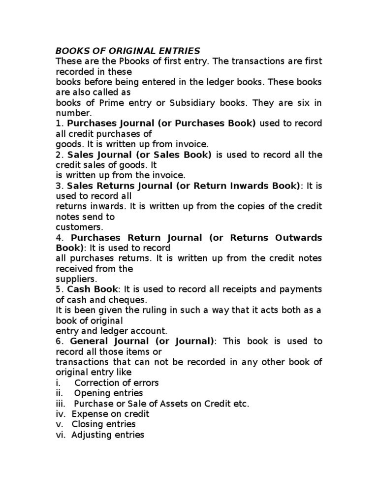 Books of Original Entry Overview | PDF | Debits And Credits | Bookkeeping