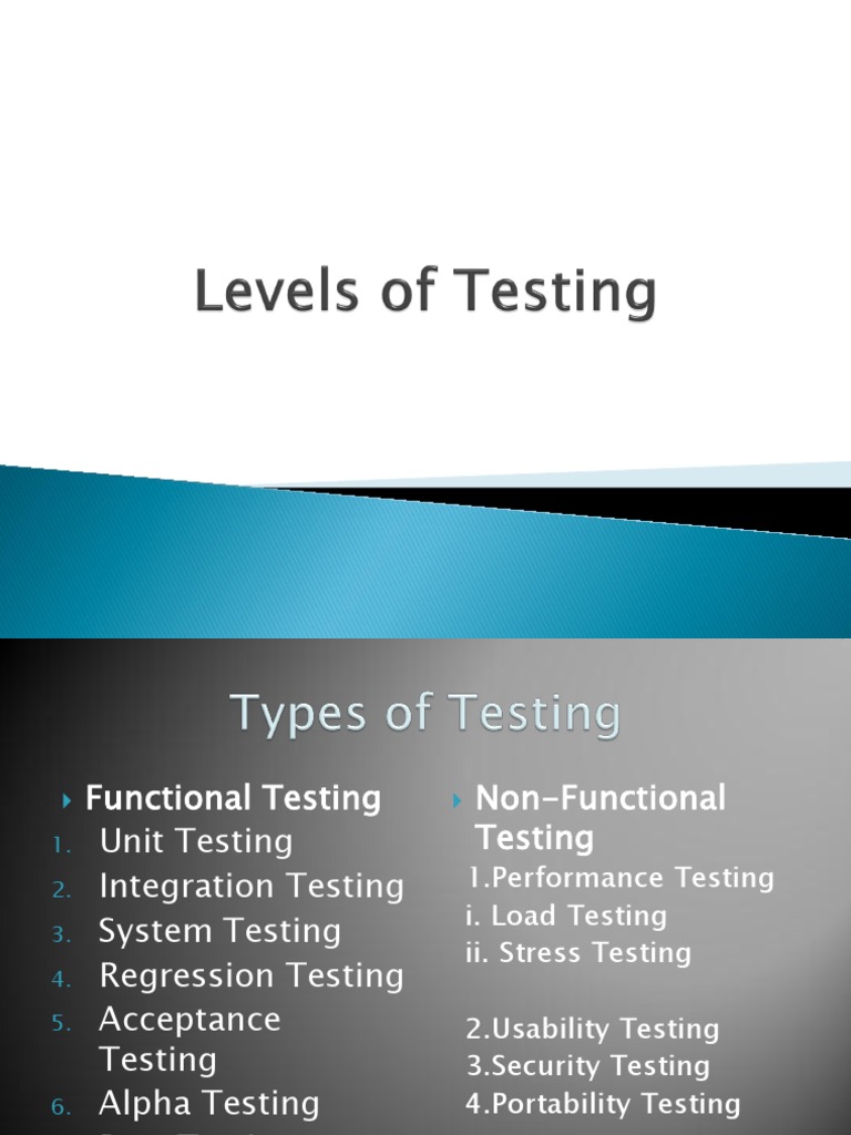 Levels of Testing PDF Software Testing Unit Testing