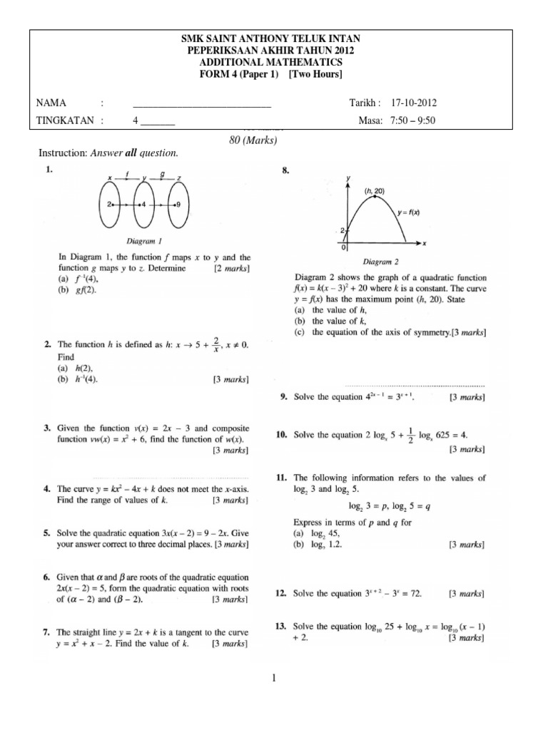 Final Form 4 Smk St Anthony p1 p2 2012