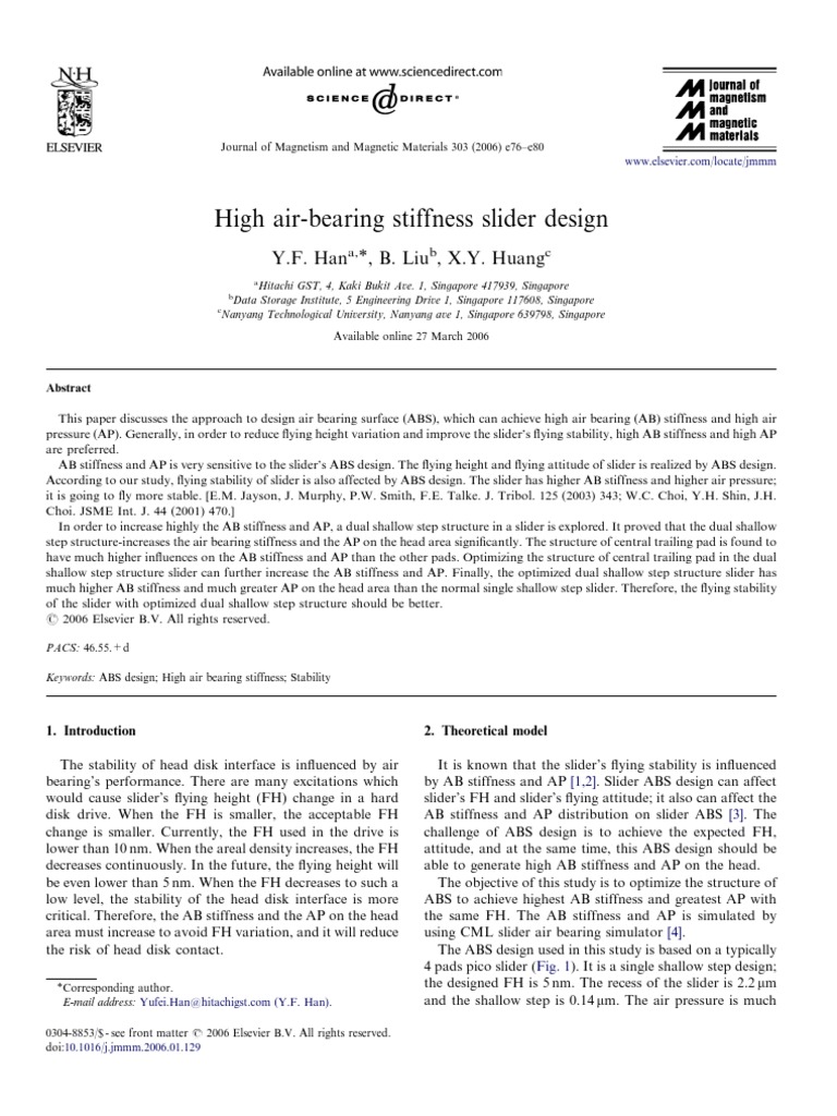 High AirBearing Stiffness Slider Design Y.F. Han, B. Liu, X.Y. Huang