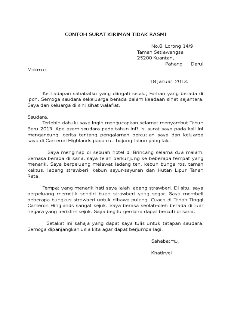 Cara Menulis Surat Tidak Rasmi