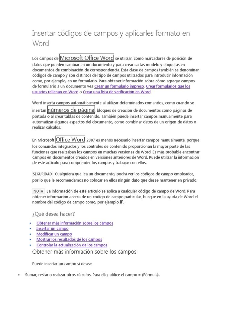 Insertar Códigos de Campos y Aplicarles Formato en Word | PDF | Point ...