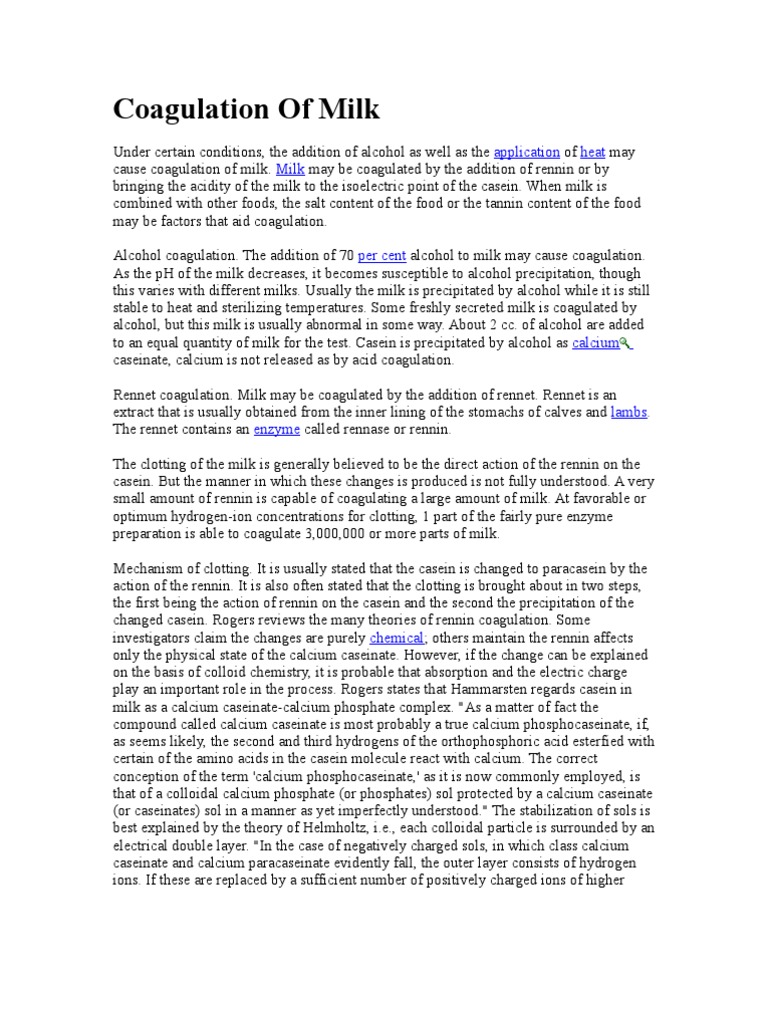 Milk Coagulation | PDF | Milk | Ph