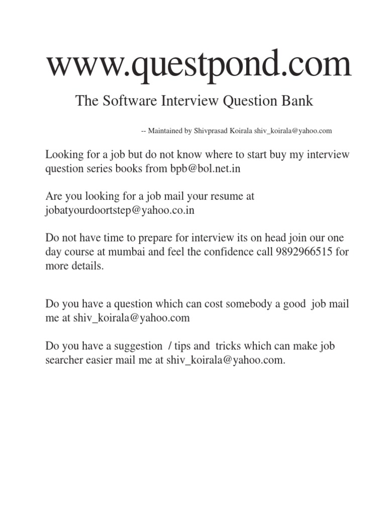 Free Software Interview Questions PDF | PDF | Software Testing ...