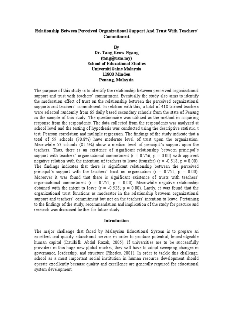 Relationship Between Perceived Organizational Support and Trust With ...
