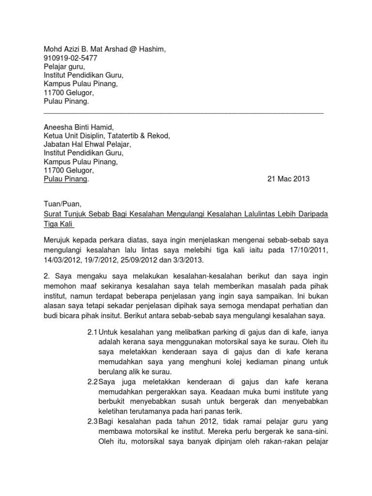 Surat Tunjuk Sebab In English