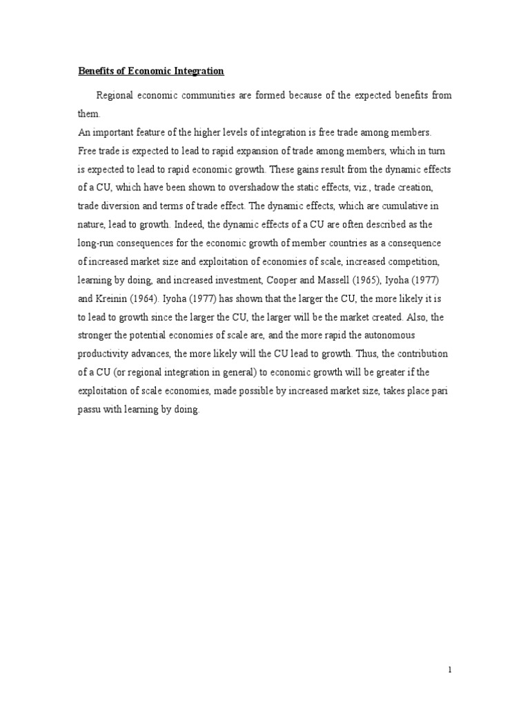 Advantages of Economic Integration | PDF