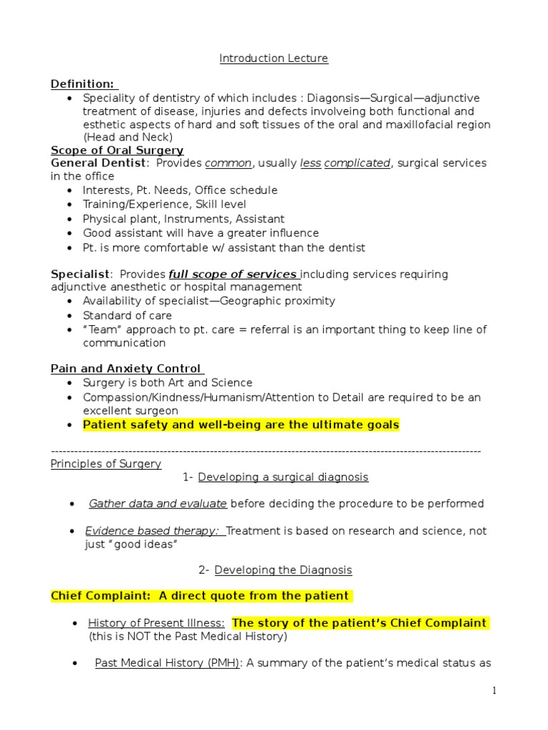 Oral Midterm 1 PDF Surgery Dentistry