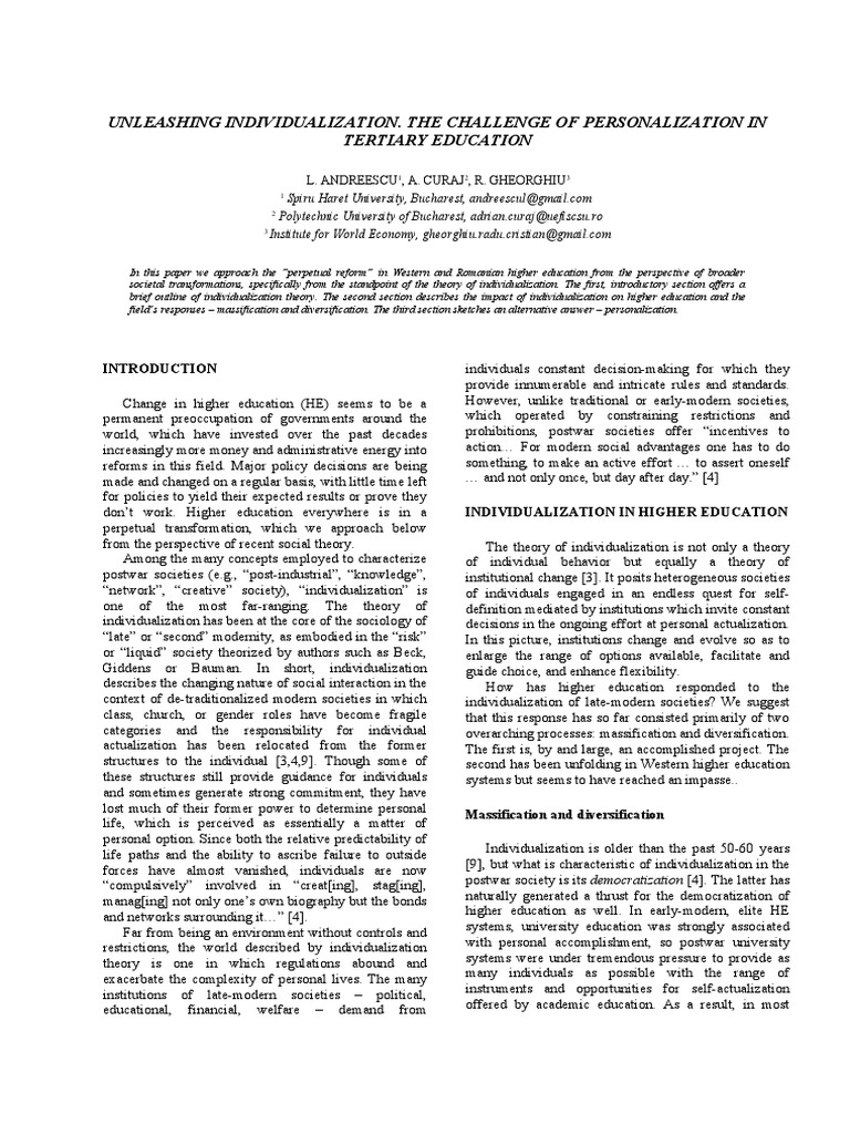Individualization in Tertiary Education | PDF | Higher Education ...