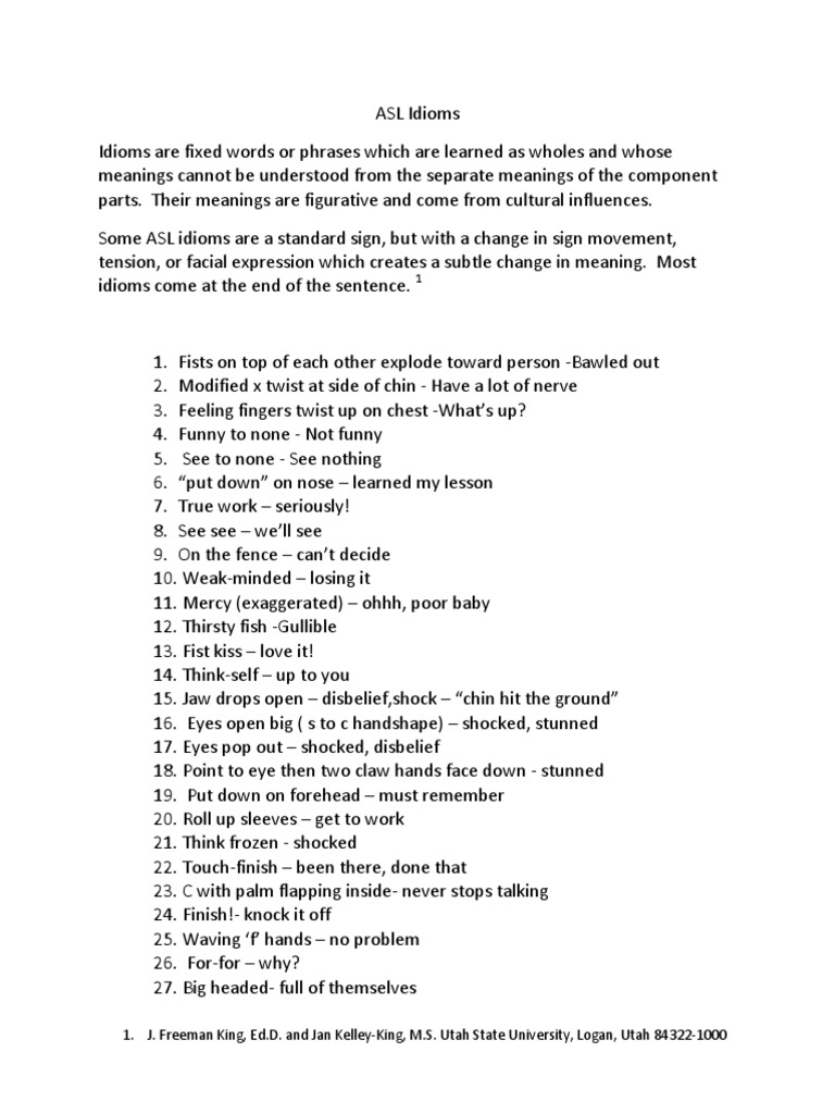 Asl Idioms PDF Idiom American Sign Language