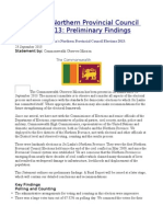 Sri Lanka's Northern Provincial Council Elections 2013 Preliminary Findings