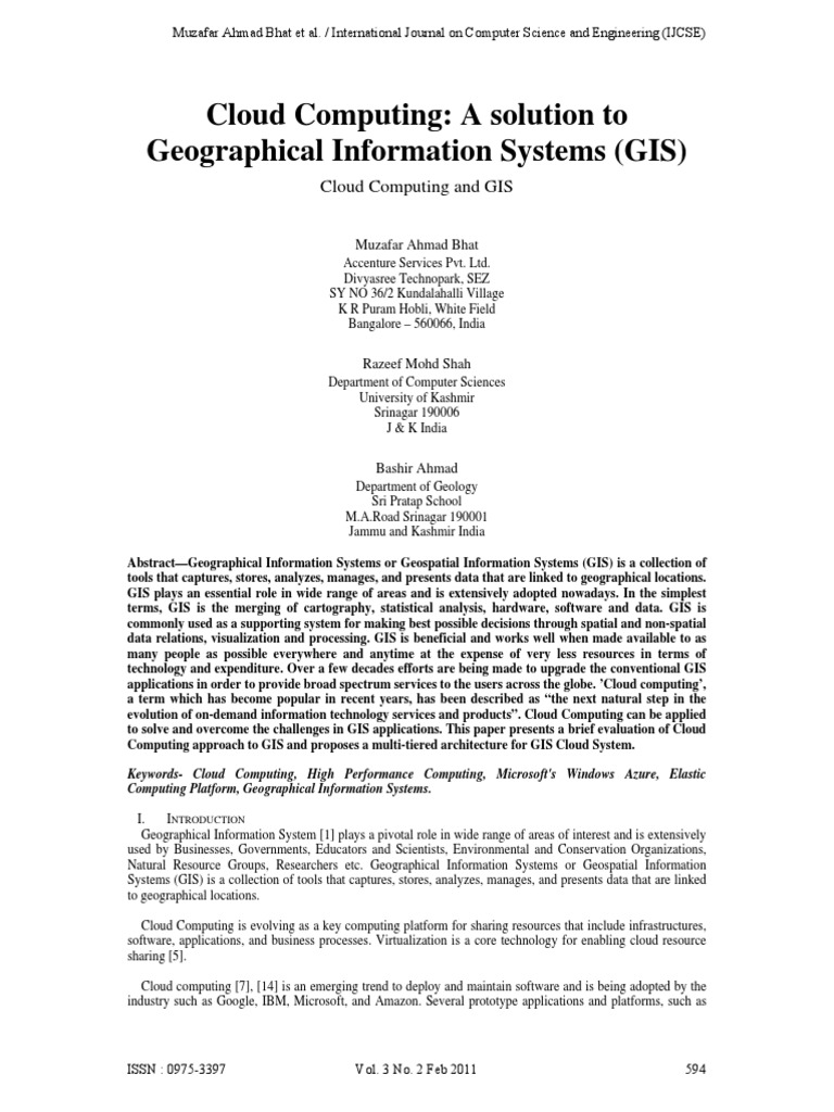 Cloud Computing: A Solution To Geographical Information Systems (GIS) | PDF