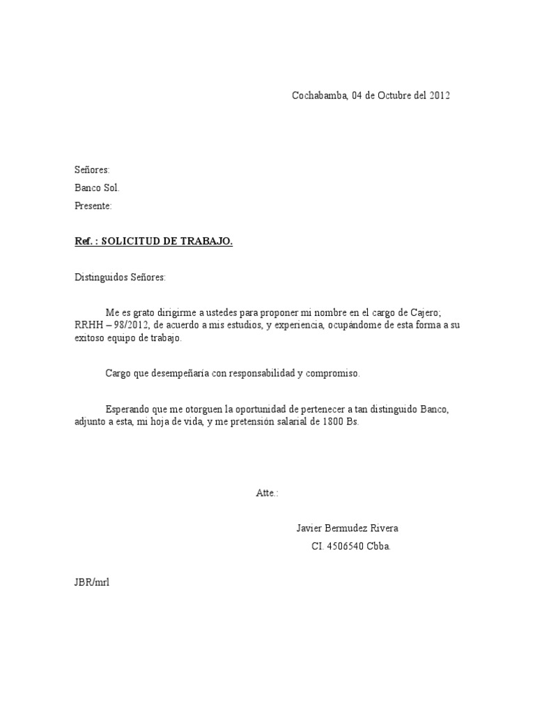 Carta de Solicitud de Trabajo