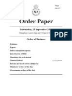 Final Order Paper for New Zealand Parliament sitting Wednesday September 25, 2013