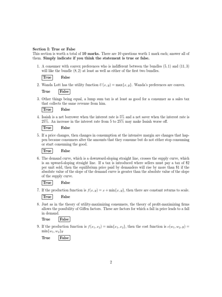 Econ 301 Final Exam Review Guide | PDF | Production Function | Demand